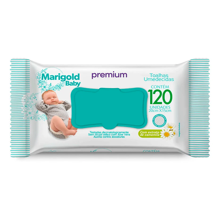 Toalha Umedecida Camomila Marigold Premium Com 120Un