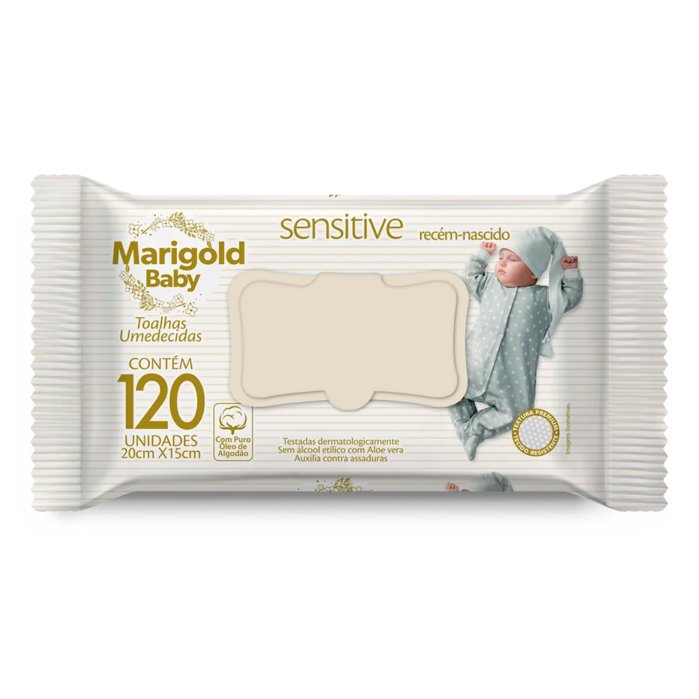 Toalha Umedecida Sensitive Marigold Baby Com 120 Unidades