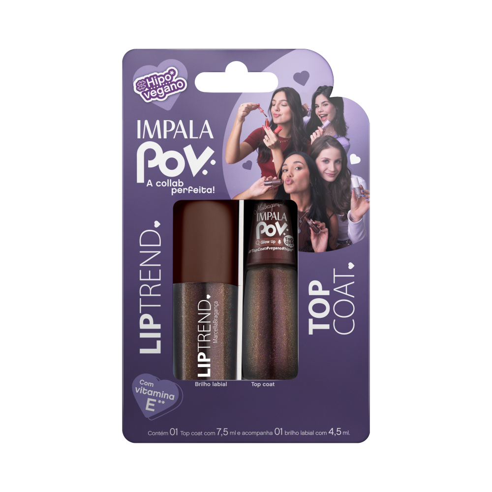 Kit Impala POV Esmalte Top Coat + Gloss Labial Marcella Bragança