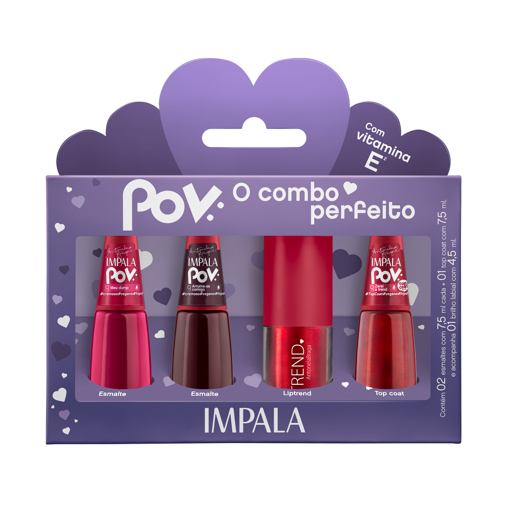 Kit Impala POV 3 Esmaltes + Gloss Labial Lip Trend Antonela Braga