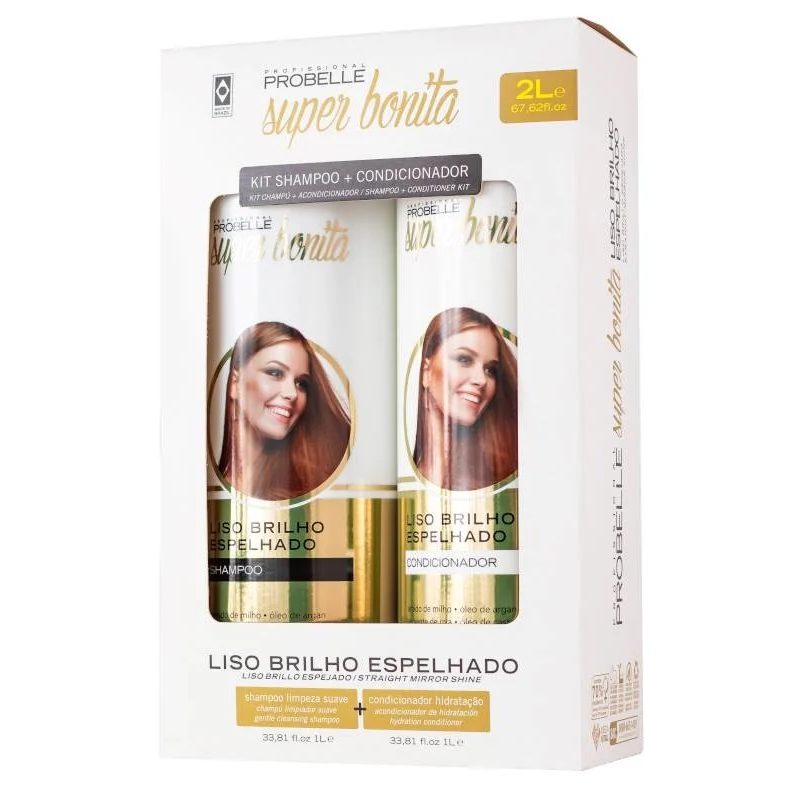 Kit Shampoo + Condicionador Super Bonita Liso Brilho Espelhado 2L