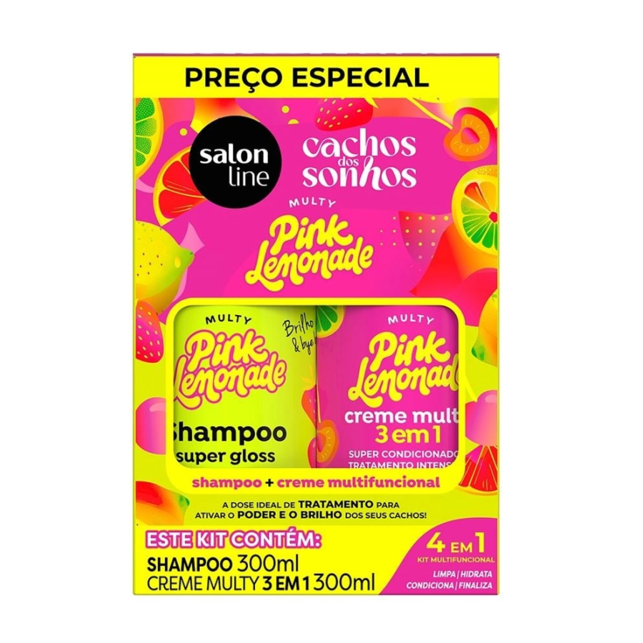 Kit Shampoo + Creme Salon Line Cachos Dos Sonhos Multy Pink Lemonade 300ml