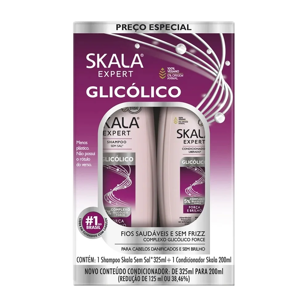 Kit Shampoo 325ml + Condicionador 200ml Skala Glicólico