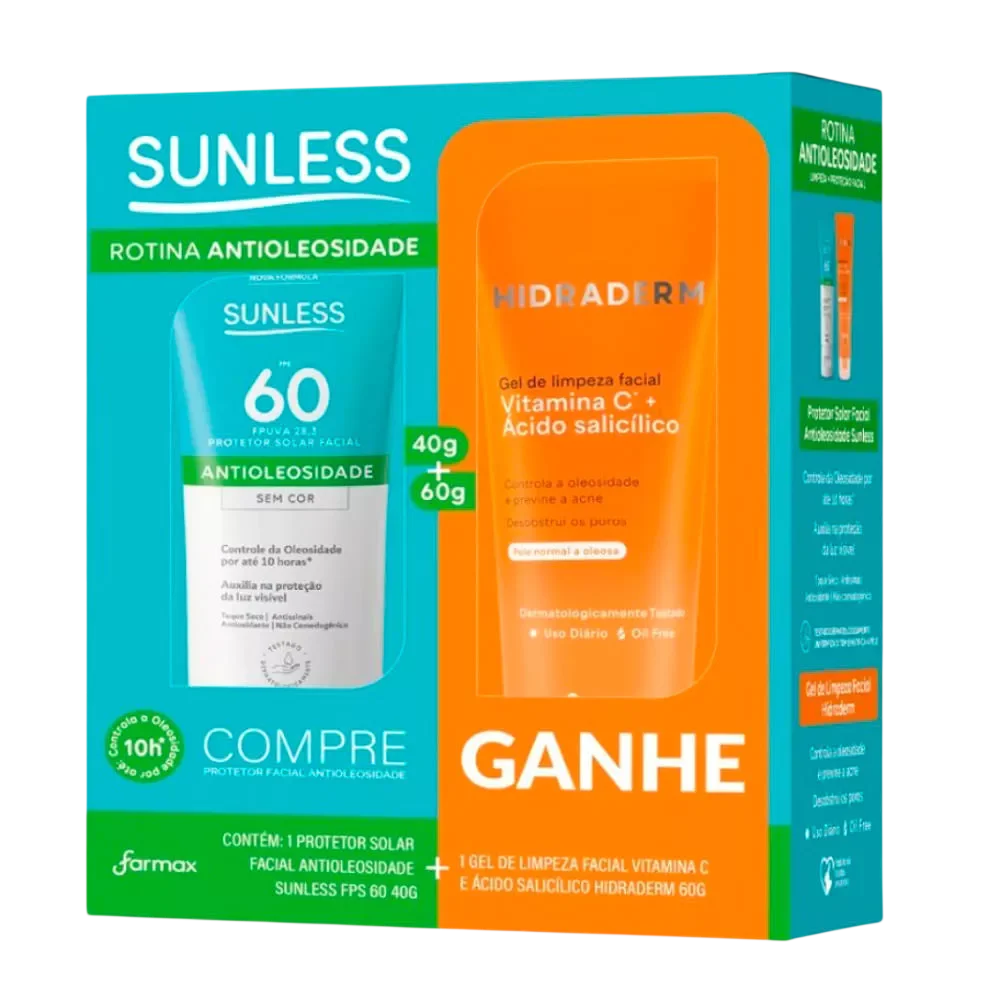 Pack Antioleosidade Sunless Protetor FPS60 40g + Gel De Limpeza Hidraderm 60g