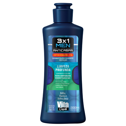 Shampoo Vita Capili Anticaspa Man 3X1 Limpeza Profunda 200ml