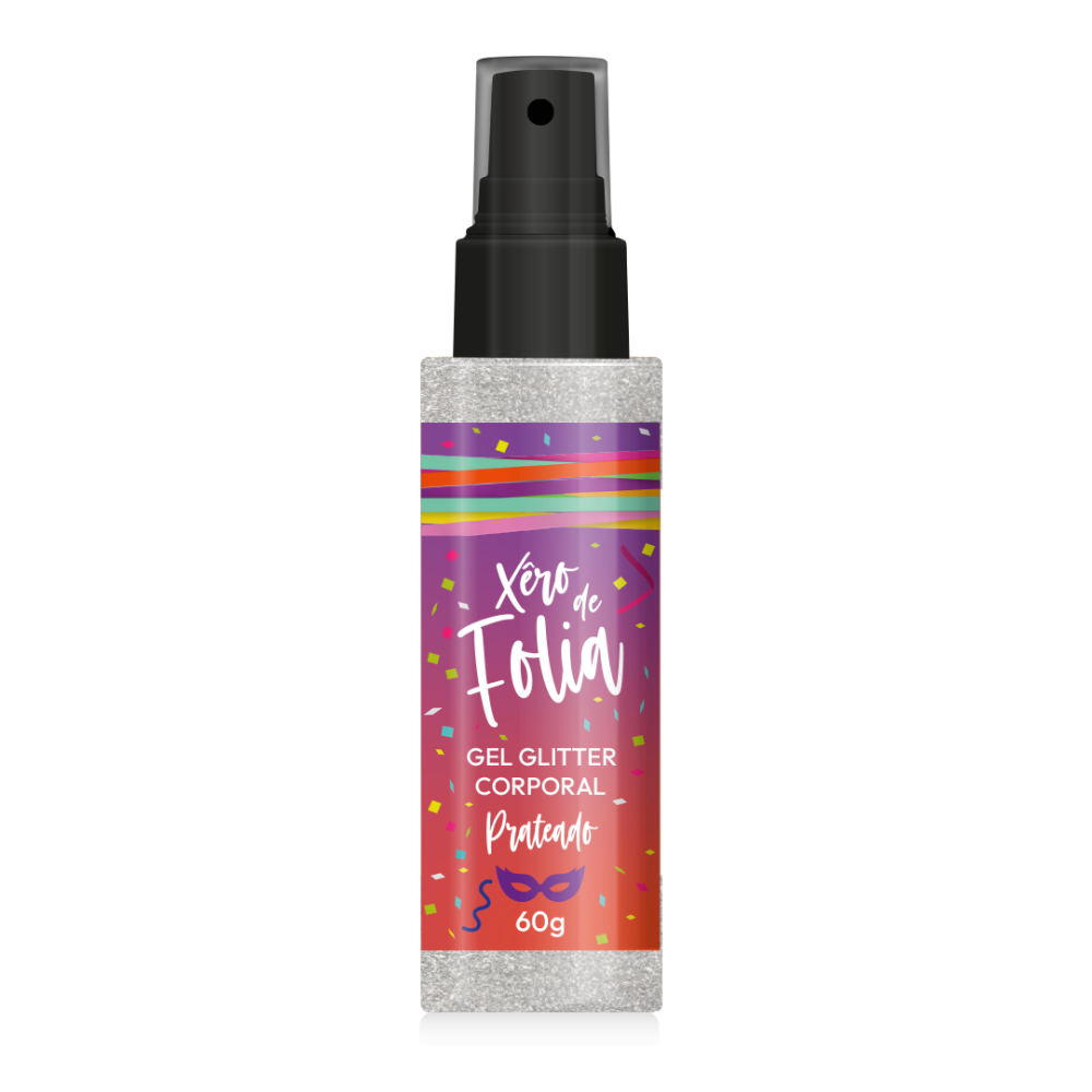 Gel Glitter Corporal Xêro De Folia Prateado 60G