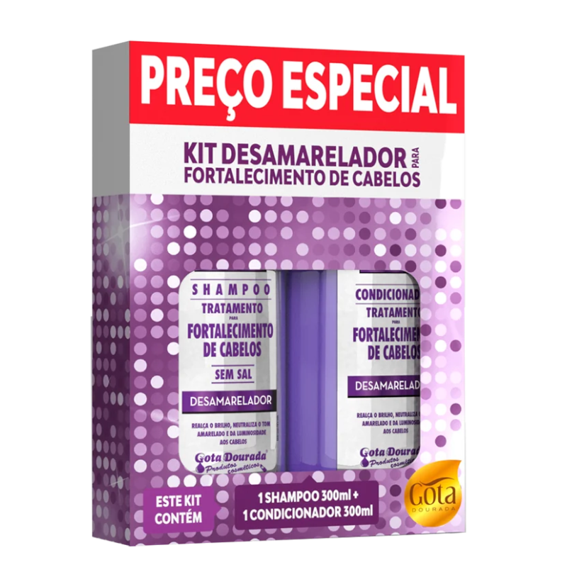 Kit Shampoo 300ml + Condicionador 300ml Gota Dourada Desamarelador