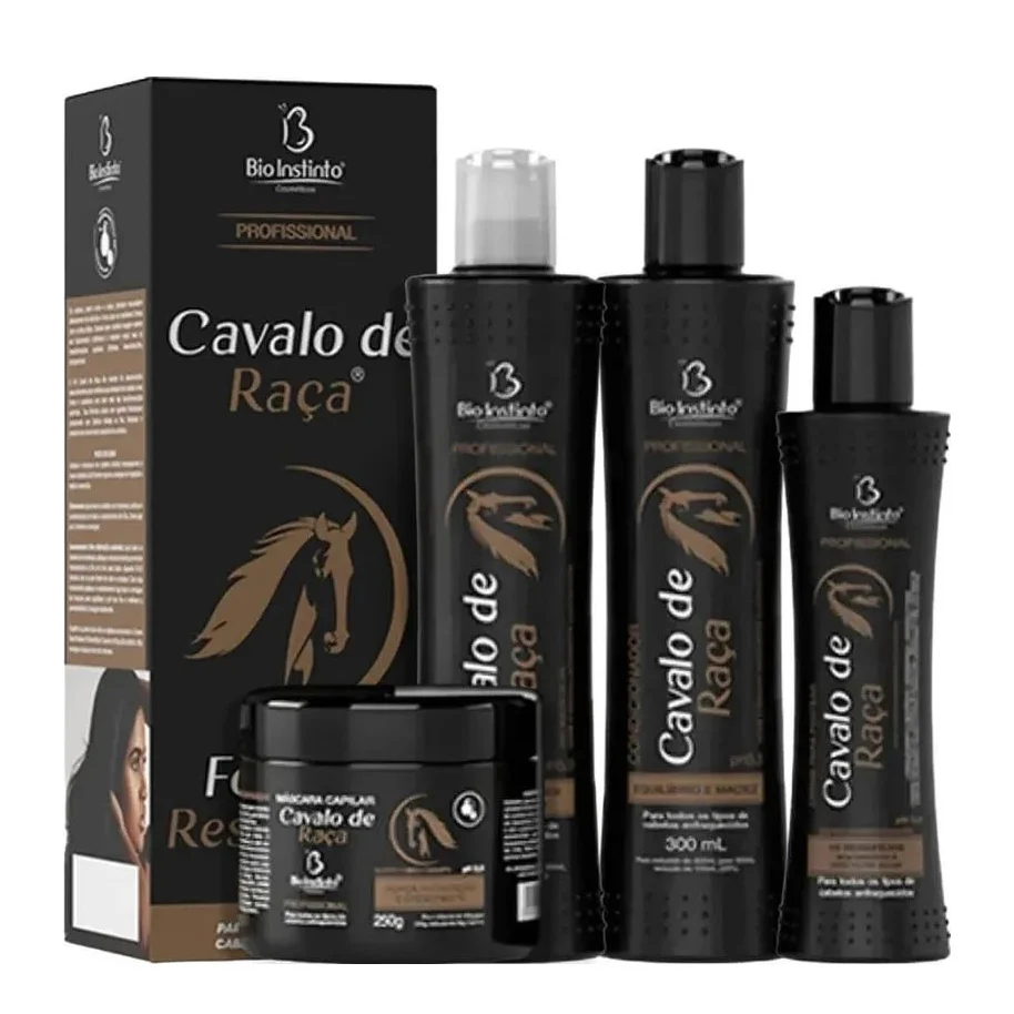 Kit Shampoo 300ml + Condicionador 300ml + Máscara 250g + Creme Para Pentear 200ml Bio Instinto Cavalo De Raça