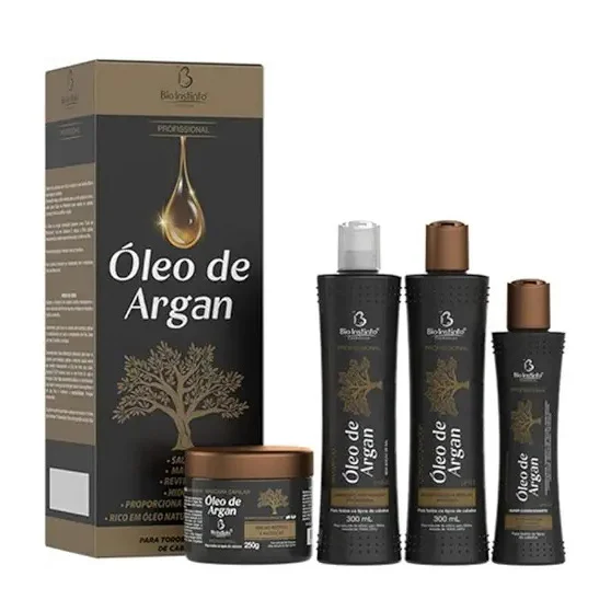 Kit Shampoo 300ml + Condicionador 300ml + Máscara 250g + Creme Para Pentear 200ml Bio Instinto Óleo De Argan