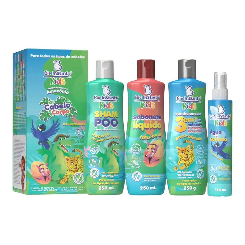 Kit Shampoo 250ml + Condicionador 250ml + Sabonete Líquido 250ml + Água De Colônia 130ml Bio Instinto Kids