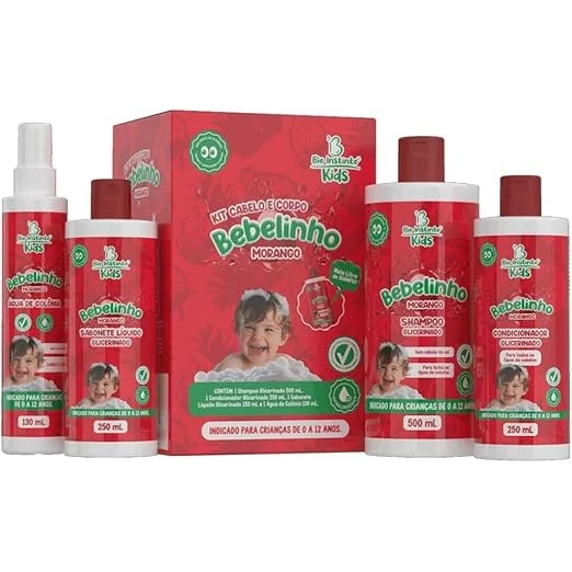 Kit Shampoo 500ml + Condicionador 250ml + Sabonete Líquido 250ml + Água De Colônia 130ml Bio Instinto Kids Morango