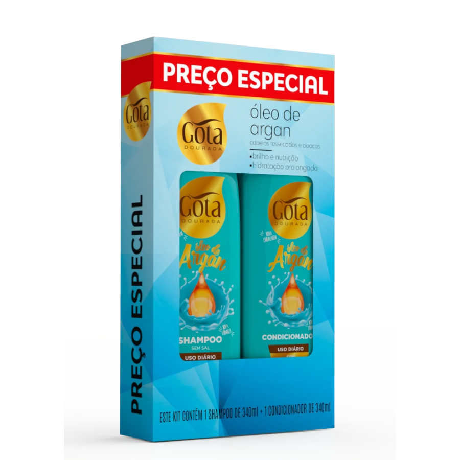Kit Shampoo 340ml + Condicionador 340ml Gota Dourada Óleo De Argan