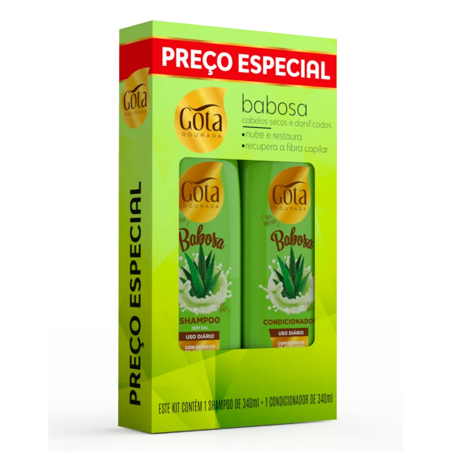 Kit Shampoo 300ml + Condicionador 300ml Gota Dourada Babosa