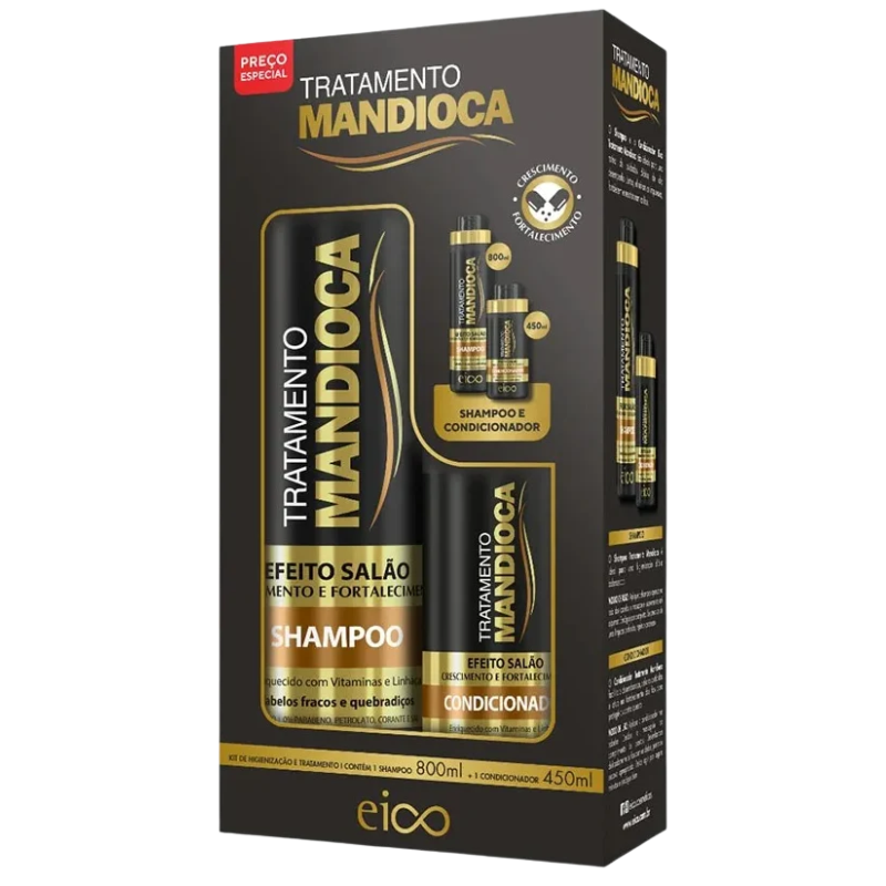 Kit Shampoo 800ml + Condicionador 450ml Eico Efeito Salão Tratamento Mandioca
