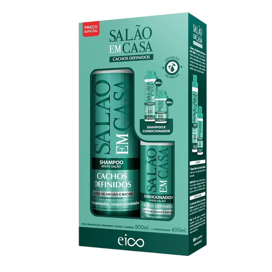 Kit Shampoo 800ml + Condicionador 450ml Eico Salão Em Casa Cachos Definidos