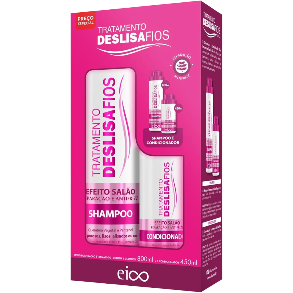 Kit Shampoo 800ml + Condicionador 450ml Eico Efeito Salão Deslisafios