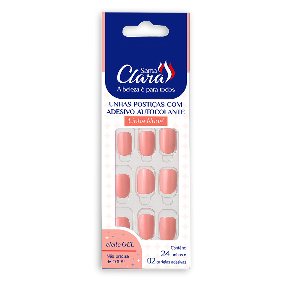Unhas Postiças Santa Clara Com 24 Unidades Nude Rosa Ref. 6269