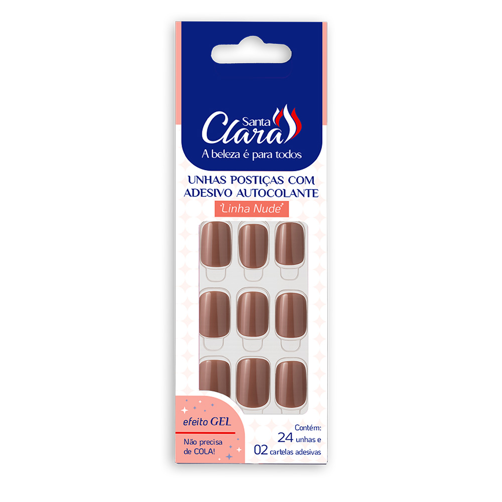 Unhas Postiças Santa Clara Com 24 Unidades Nude Cappuccino Ref. 6474