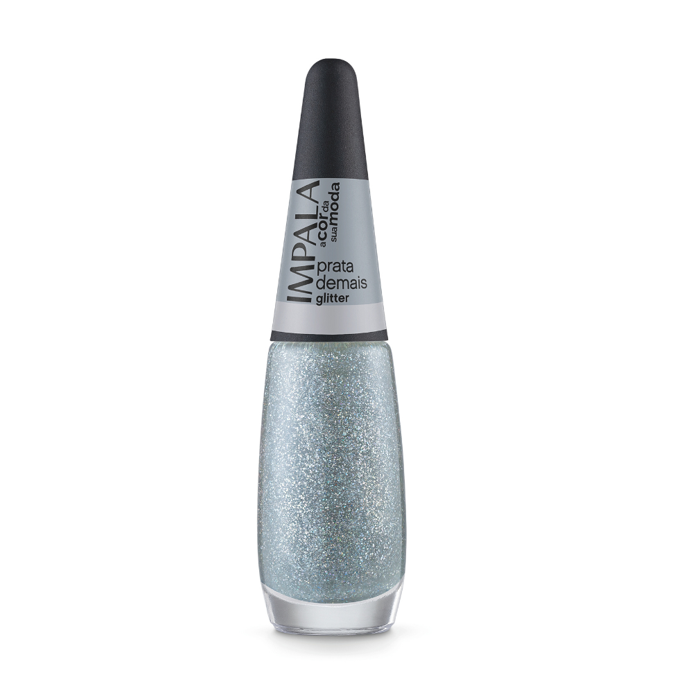 Esmalte Impala A Cor da Sua Moda Glitter Prata Demais Com 6 Unidades Ref. 1080