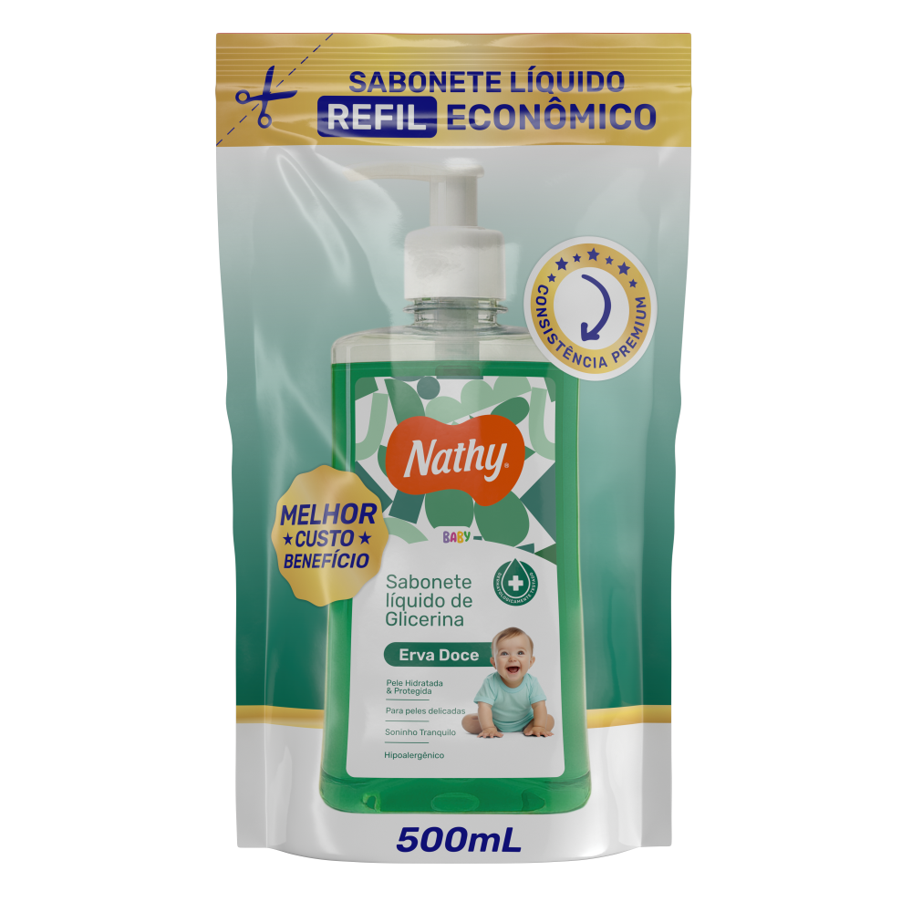 Sabonete Líquido Nathy 500ml Erva Doce Glicerinado Refil