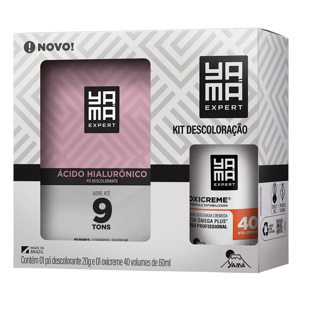 Kit Descoloração Yamá Pó Descolorante Ácido Hialurônico 20g + Água Oxigenada 40V 60ml