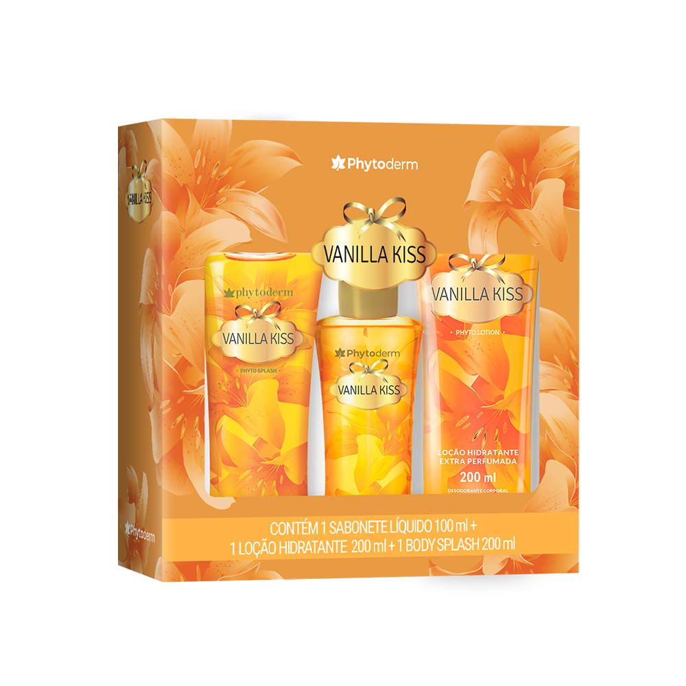 Kit Body Splash 200ml + Hidratante 200ml + Sabonete Líquido 100ml Phytoderm Vanilla Kiss