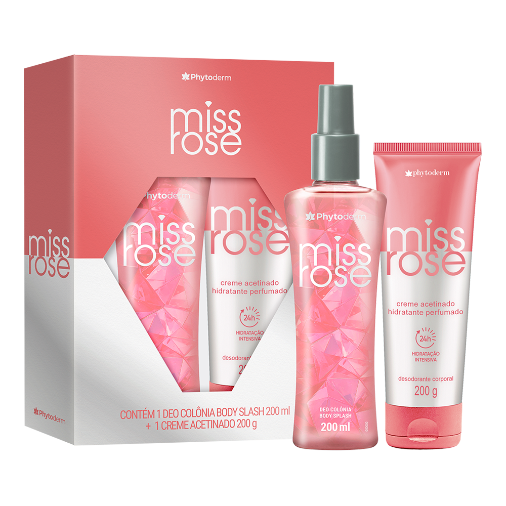 Kit Body Splash 200ml + Creme Acetinado 200g Phytoderm Miss Rose
