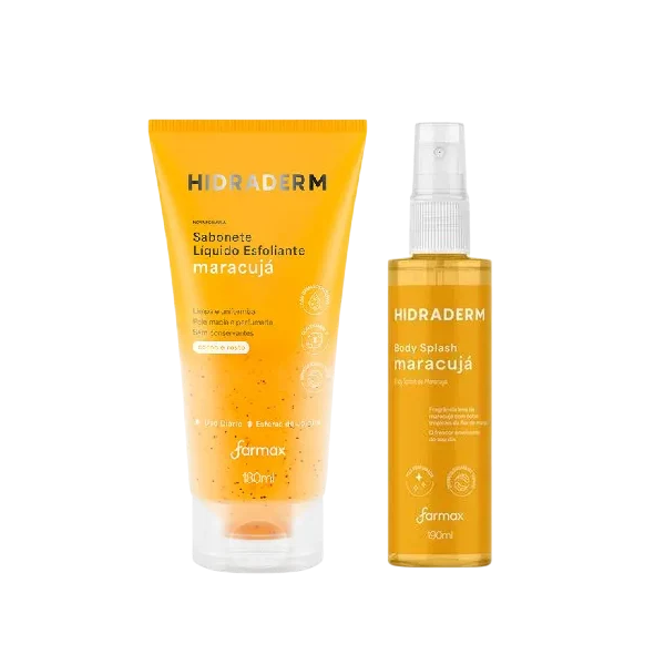 Kit Hidraderm Farmax 80ml + 190ml Esfoliante + Body Splash Maracujá