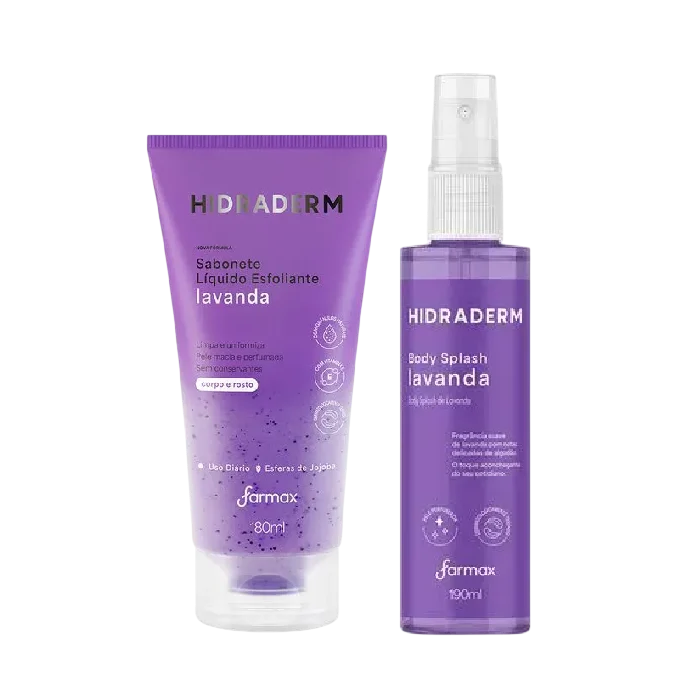 Kit Hidraderm Farmax 80ml + 190ml Esfoliante + Body Splash Lavanda