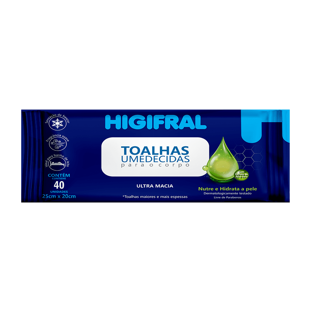 Toalha Umedecida Higifral Para Adultos Com 40 Unidades