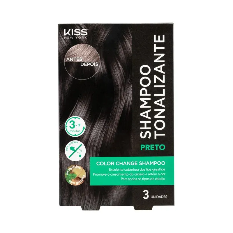 Shampoo Tonalizante Kiss Color Change Preto Com 3 Unidades de 30ml Ref. CCS01BB