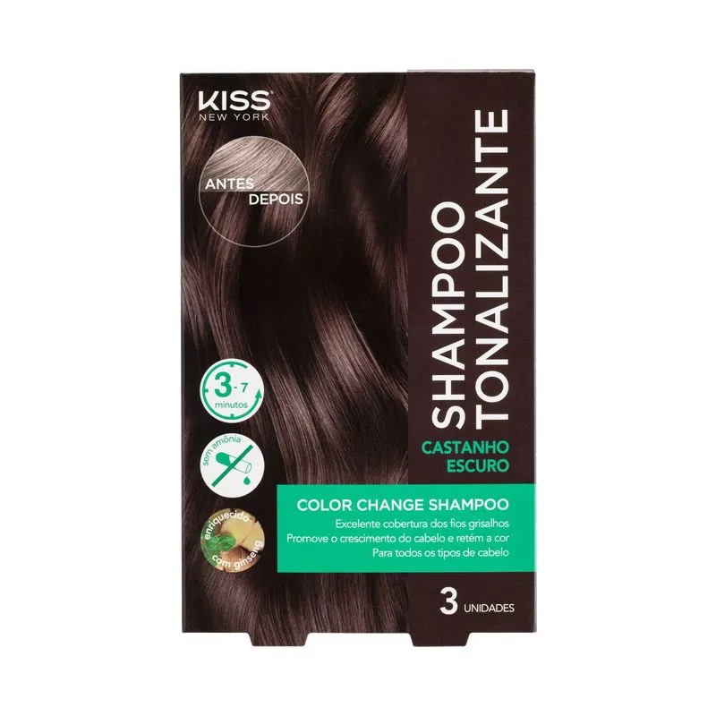 Shampoo Tonalizante Kiss Color Change Castanho Escuro Com 3 Unidades de 30ml Ref. CCS02BB