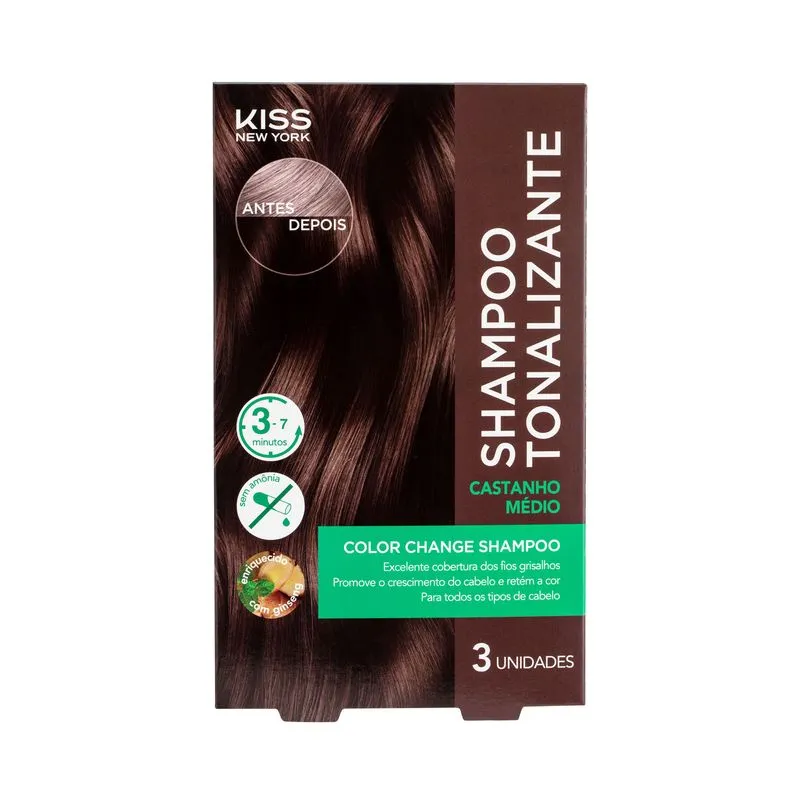 Shampoo Tonalizante Kiss Color Change Castanho Médio Com 3 Unidades de 30ml Ref. CCS04BB