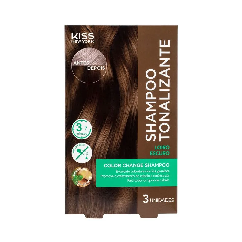 Shampoo Tonalizante Kiss Color Change Loiro Escuro Com 3 Unidades de 30ml Ref. CCS07BB