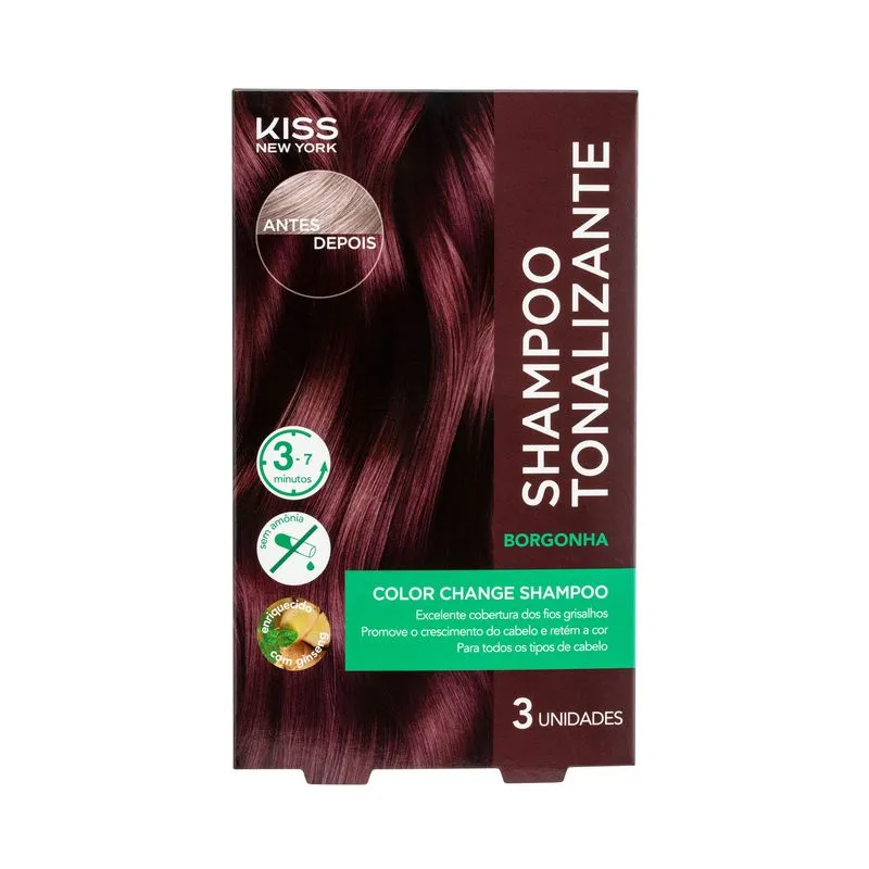 Shampoo Tonalizante Kiss Color Change Borgonha Com 3 Unidades de 30ml Ref. CCS06BB
