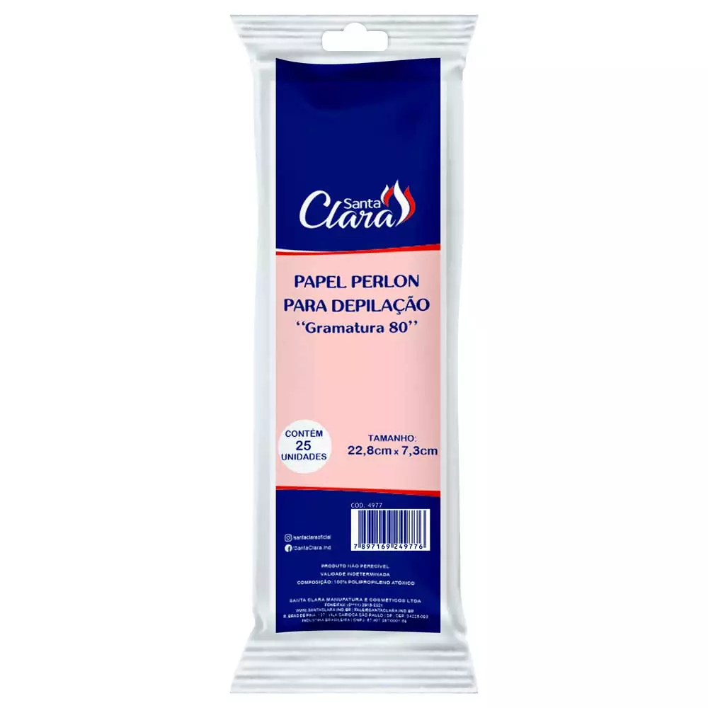 Papel de Depilação Santa Clara Perlon Gramatura 80 Com 25 Folhas Ref. 4977