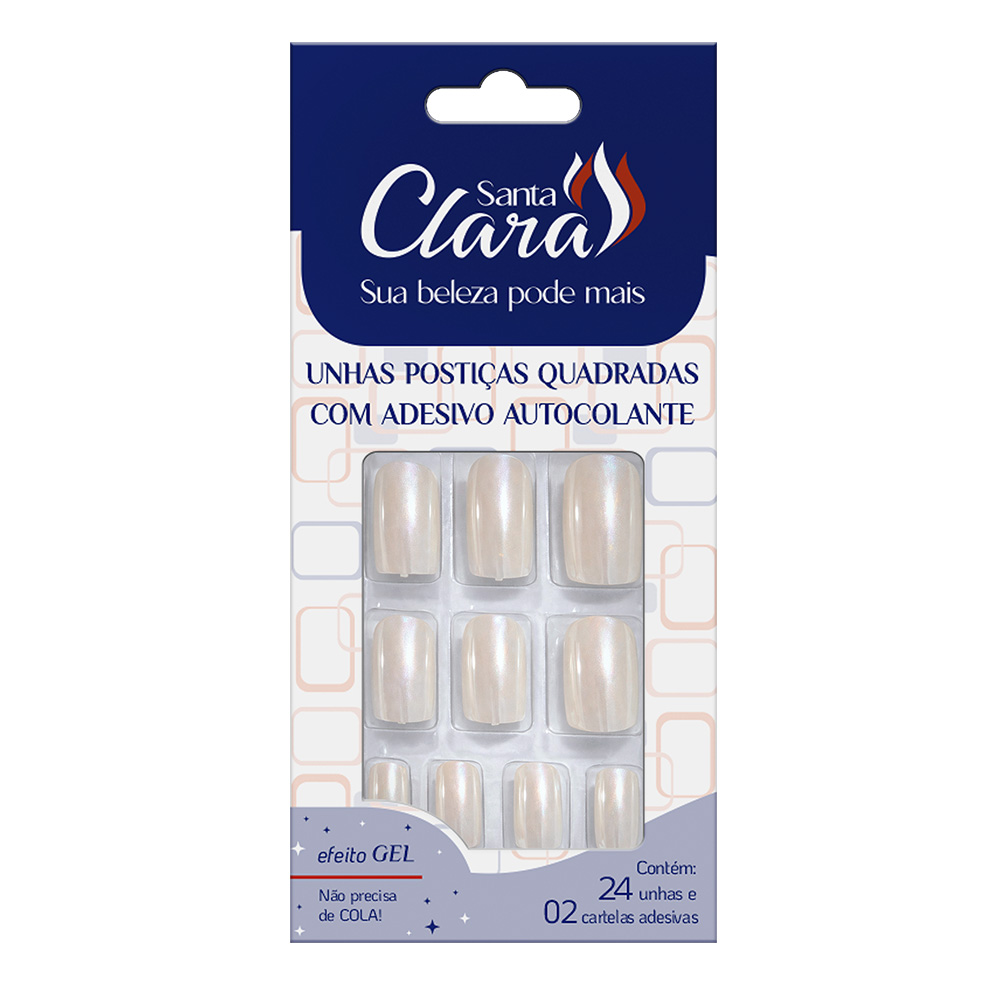 Unhas Postiças Santa Clara Quadradas Peroladas Caixa com 24 Unidades Ref. 6651