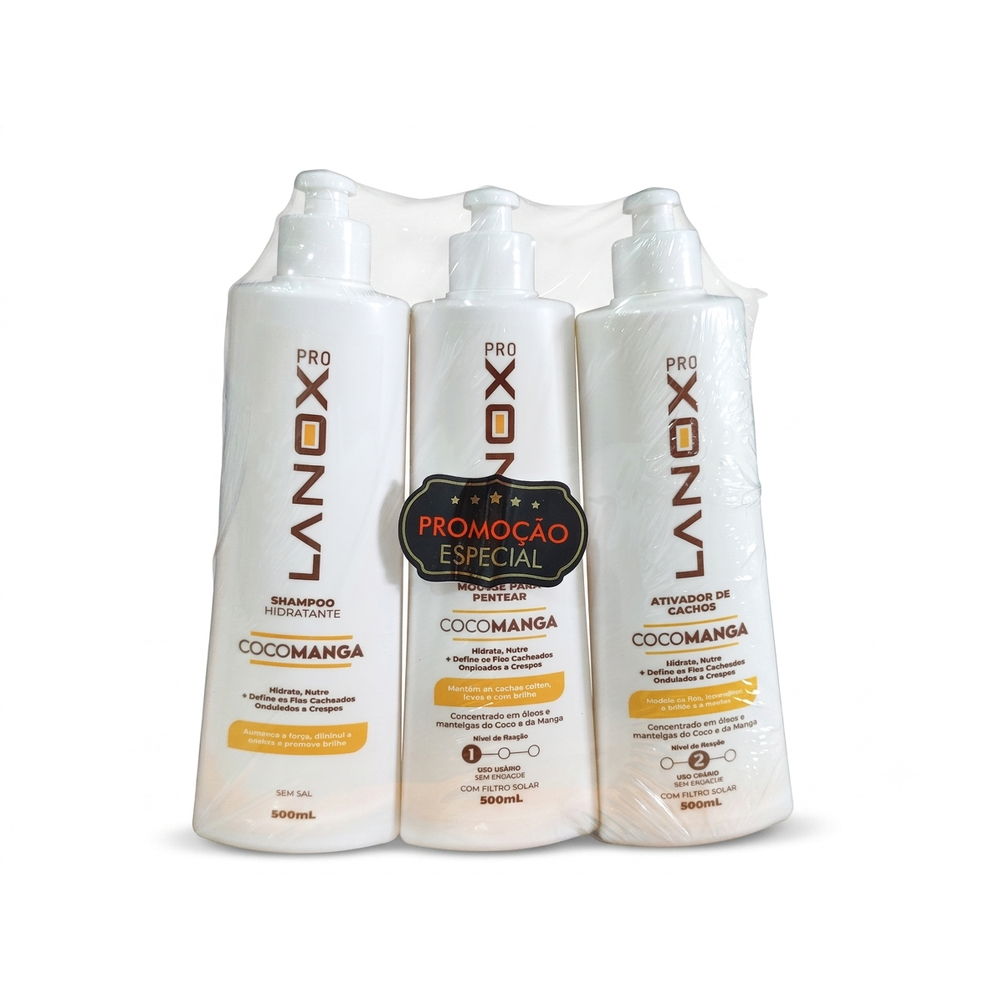 Kit Trihair Lanox Cocomanga Shampoo + Ativador + Mousse 3 de 500ml