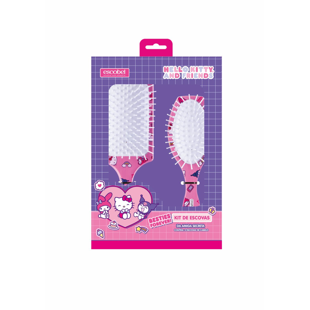 Kit de Escovas Escobel Hello Kitty da Melhores Amigas com 02 Unidades