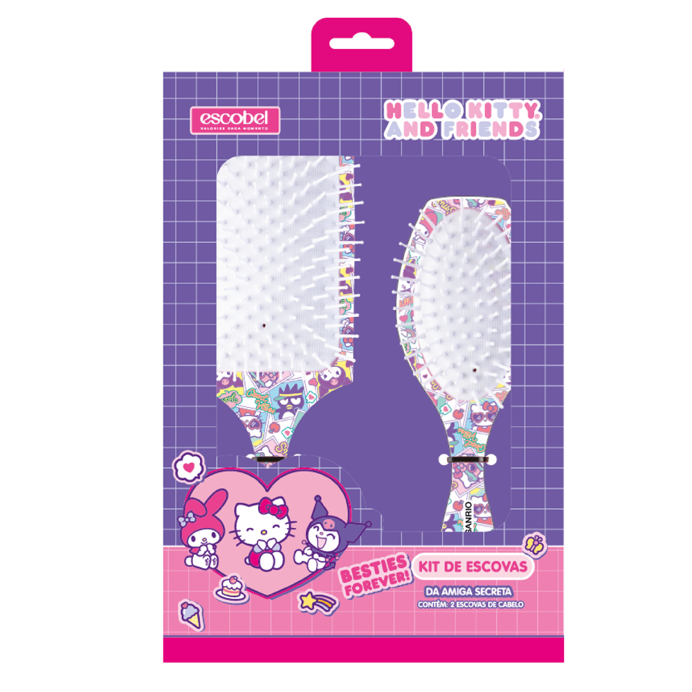 Kit de Escovas Escobel Hello Kitty da Amiga Secreta com 02 Unidades