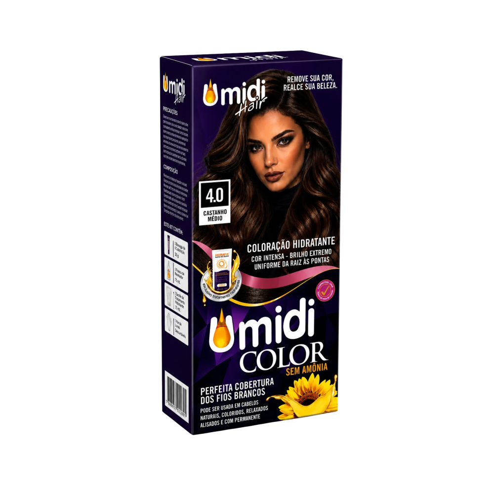 Coloração Hidratante Umidi Hair Umidi Color Castanho Médio Ref. 4.0