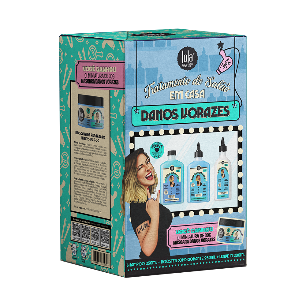 Kit Danos Vorazes Lola Shampoo + Booster + Leave-In 250ml + 250ml +200ml