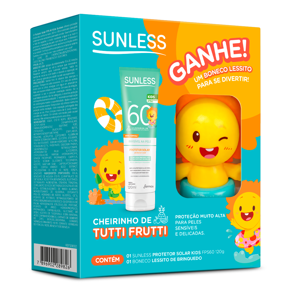 Kit Sunless Farmax 120ml Protetor Solar Kids FPS60 + Boneco Lessito