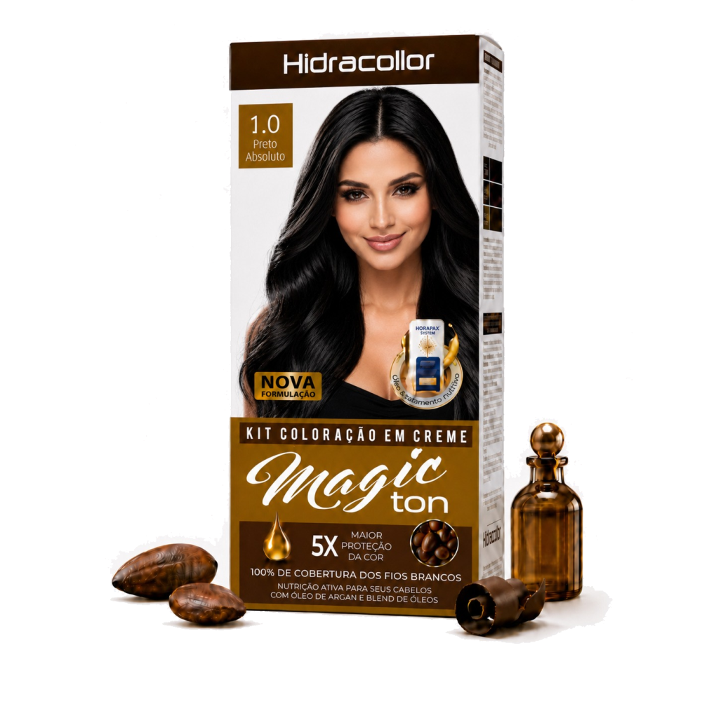Coloração em Creme Hidra Collor Hidran Magic Ton Preto Ref. 1.0