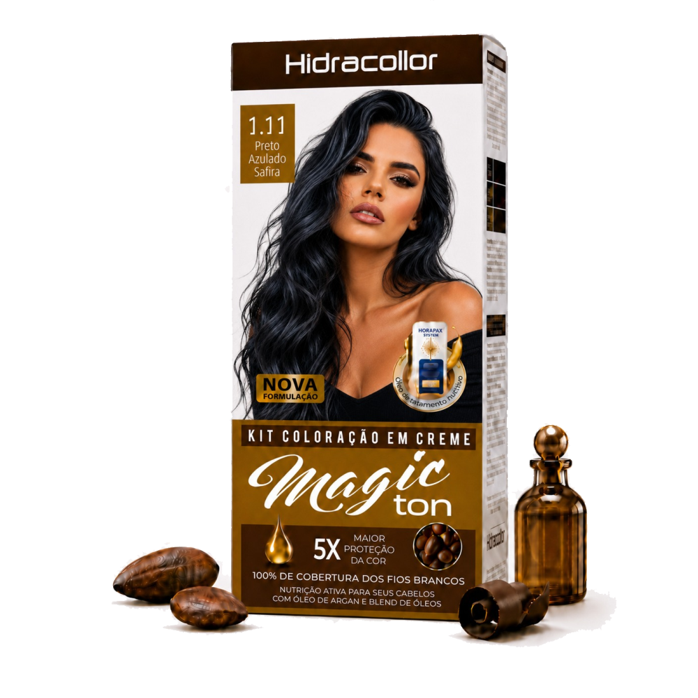 Coloração em Creme Hidra Collor Hidran Magic Ton Preto Azulado Safira Ref. 1.11