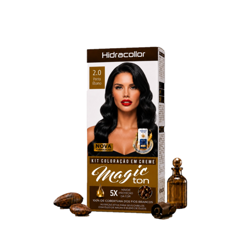 Coloração em Creme Hidra Collor Hidran Magic Ton Preto Ébano Ref. 2.0