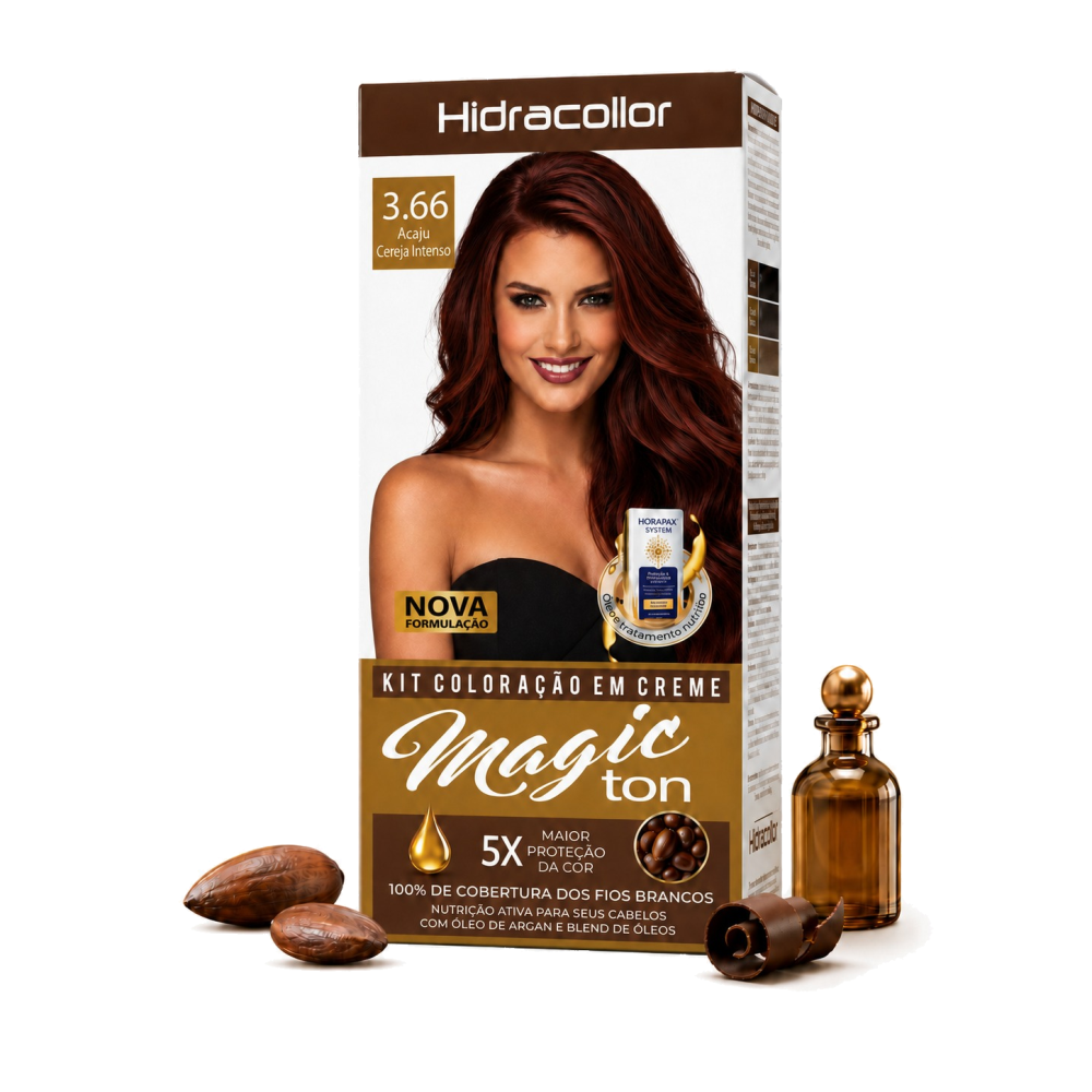 Coloração em Creme Hidra Collor Hidran Magic Ton Acajú Cereja Intenso Ref. 3.66