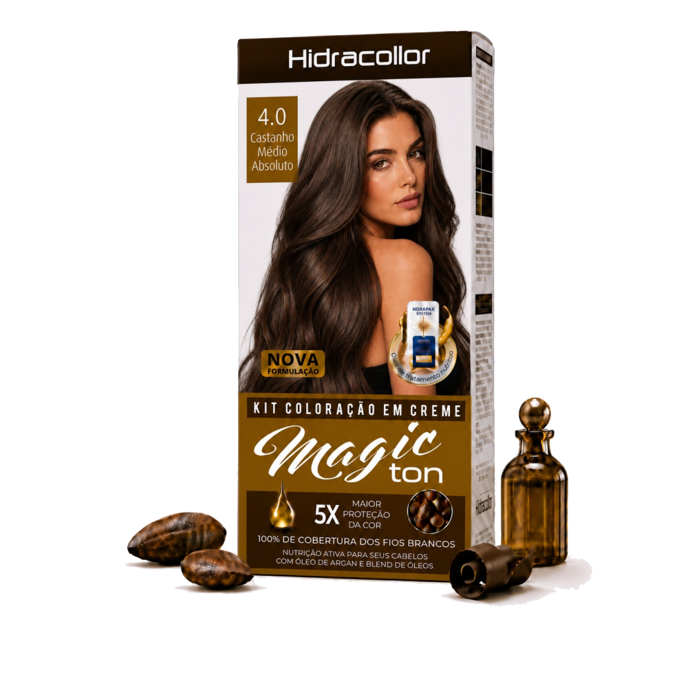 Coloração em Creme Hidra Collor Hidran Magic Ton Castanho Médio Absoluto Ref. 4.0