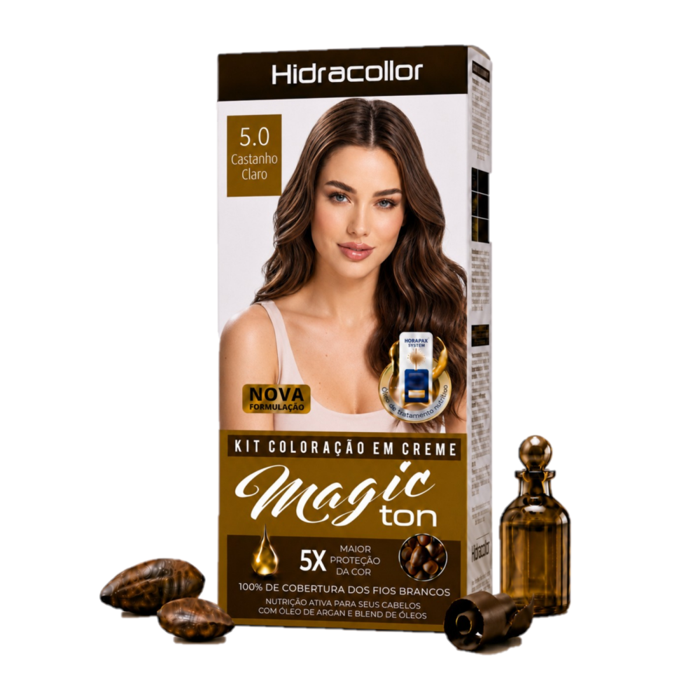 Coloração em Creme Hidra Collor Hidran Magic Ton Castanho Claro Ref. 5.0