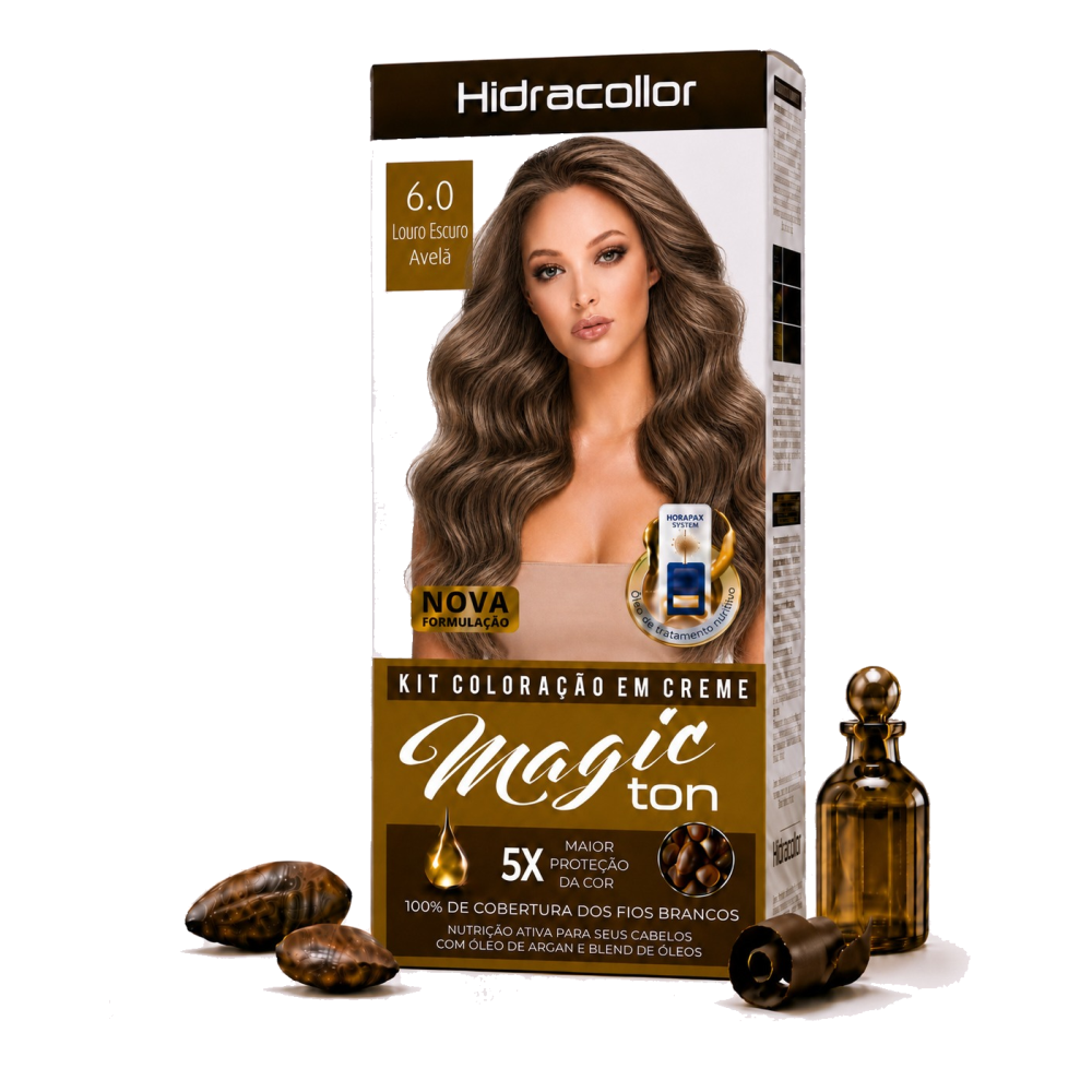 Coloração em Creme Hidra Collor Hidran Magic Ton Louro Escuro Avelã Ref. 6.0